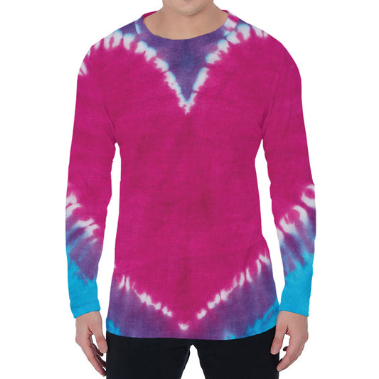 Colorful Heart Tie Dye Print Men's Long Sleeve T-Shirt
