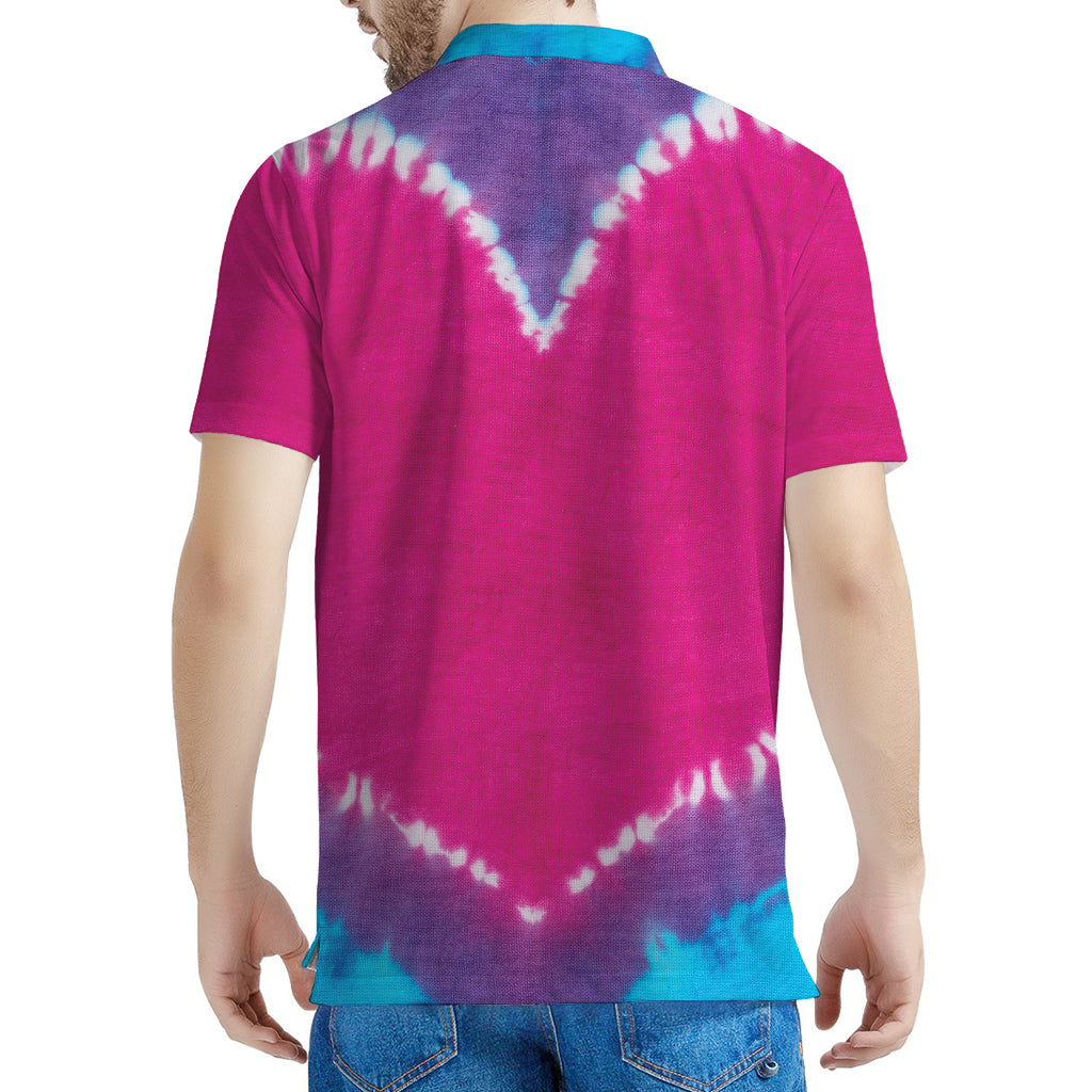 Colorful Heart Tie Dye Print Men's Polo Shirt