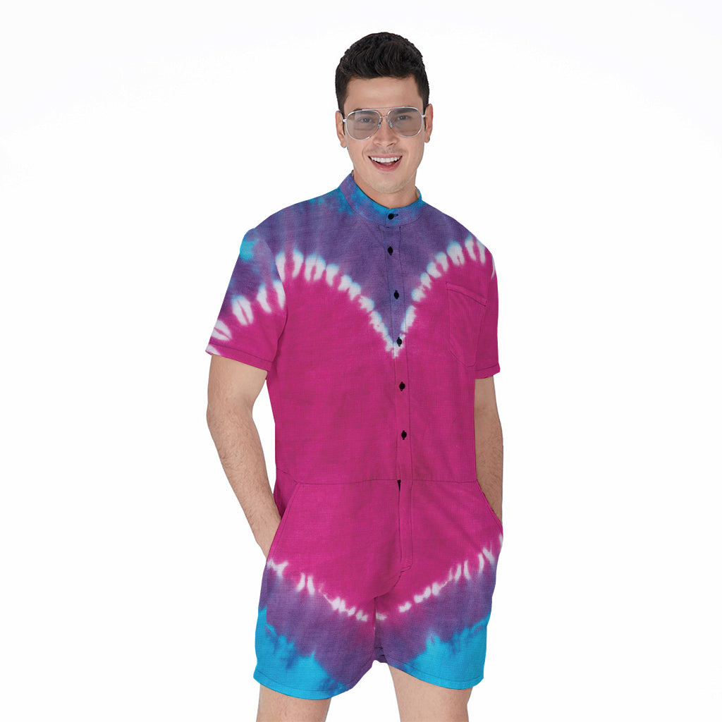 Colorful Heart Tie Dye Print Men's Rompers