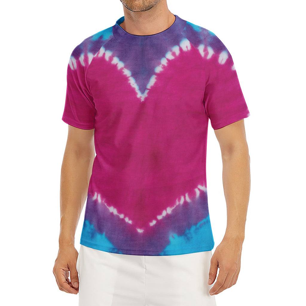 Colorful Heart Tie Dye Print Men's Short Sleeve Rash Guard