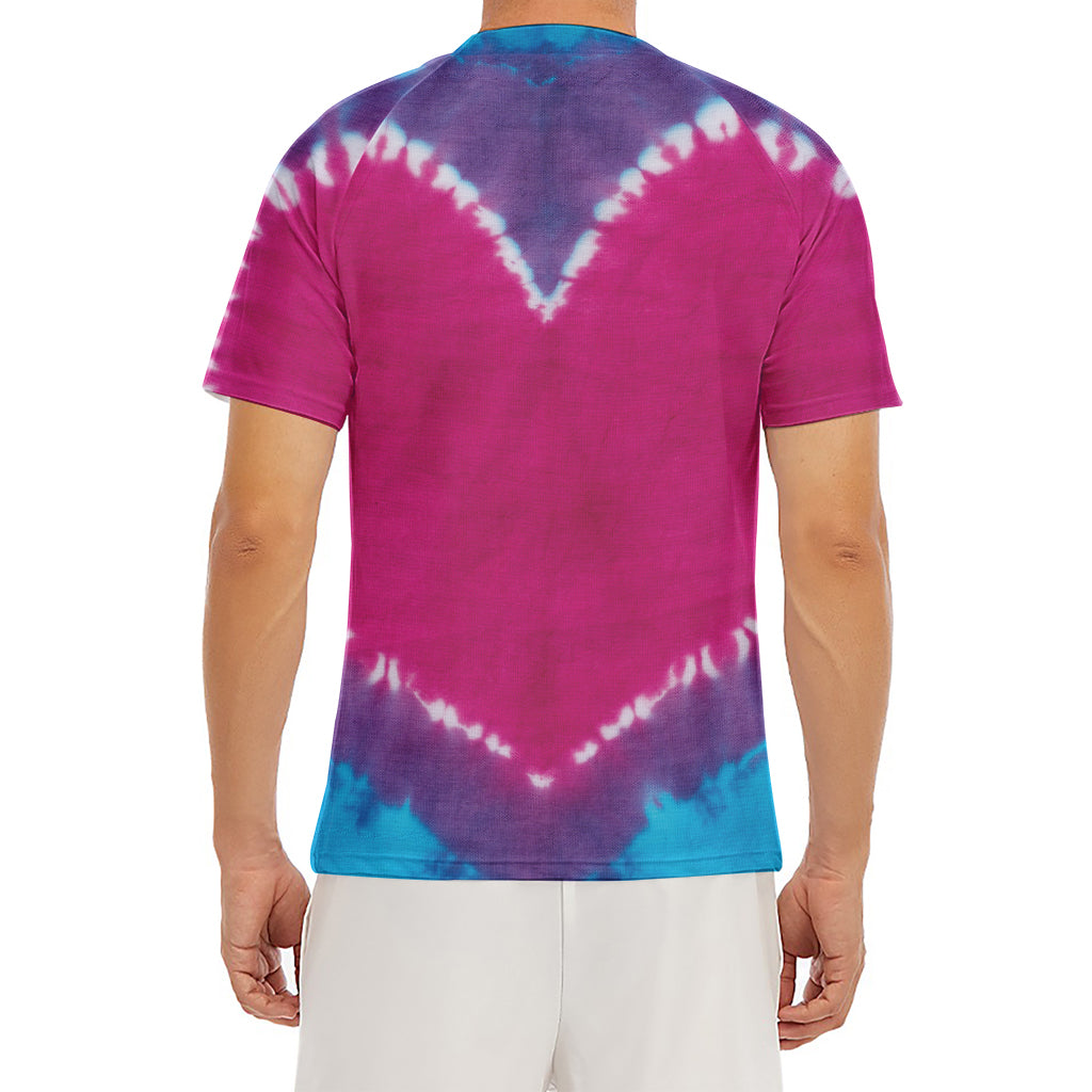 Colorful Heart Tie Dye Print Men's Short Sleeve Rash Guard