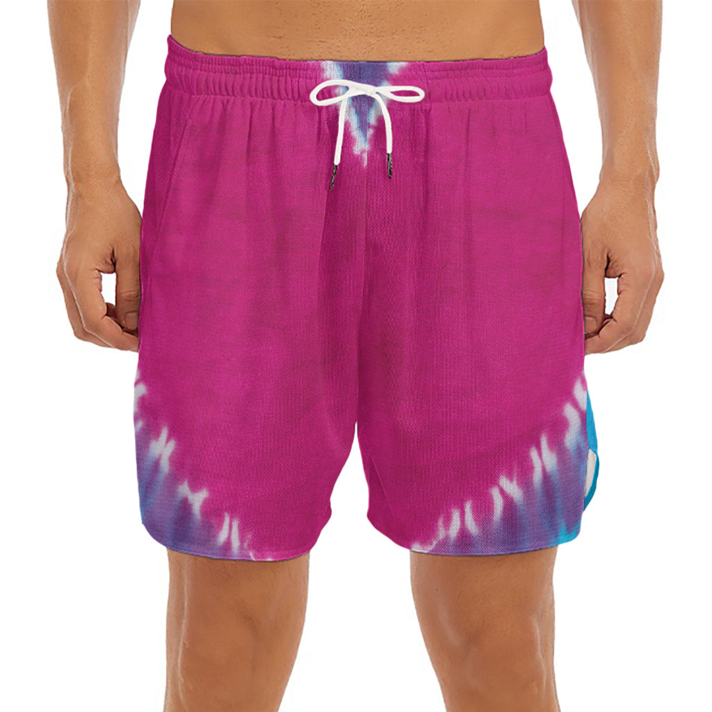 Colorful Heart Tie Dye Print Men's Split Running Shorts