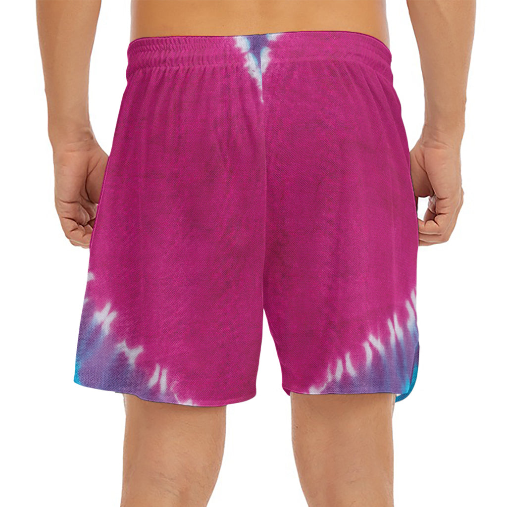 Colorful Heart Tie Dye Print Men's Split Running Shorts