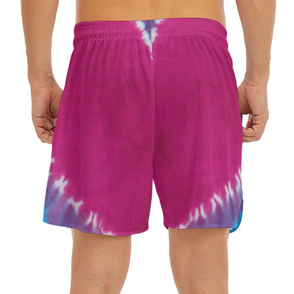 Colorful Heart Tie Dye Print Men's Split Running Shorts