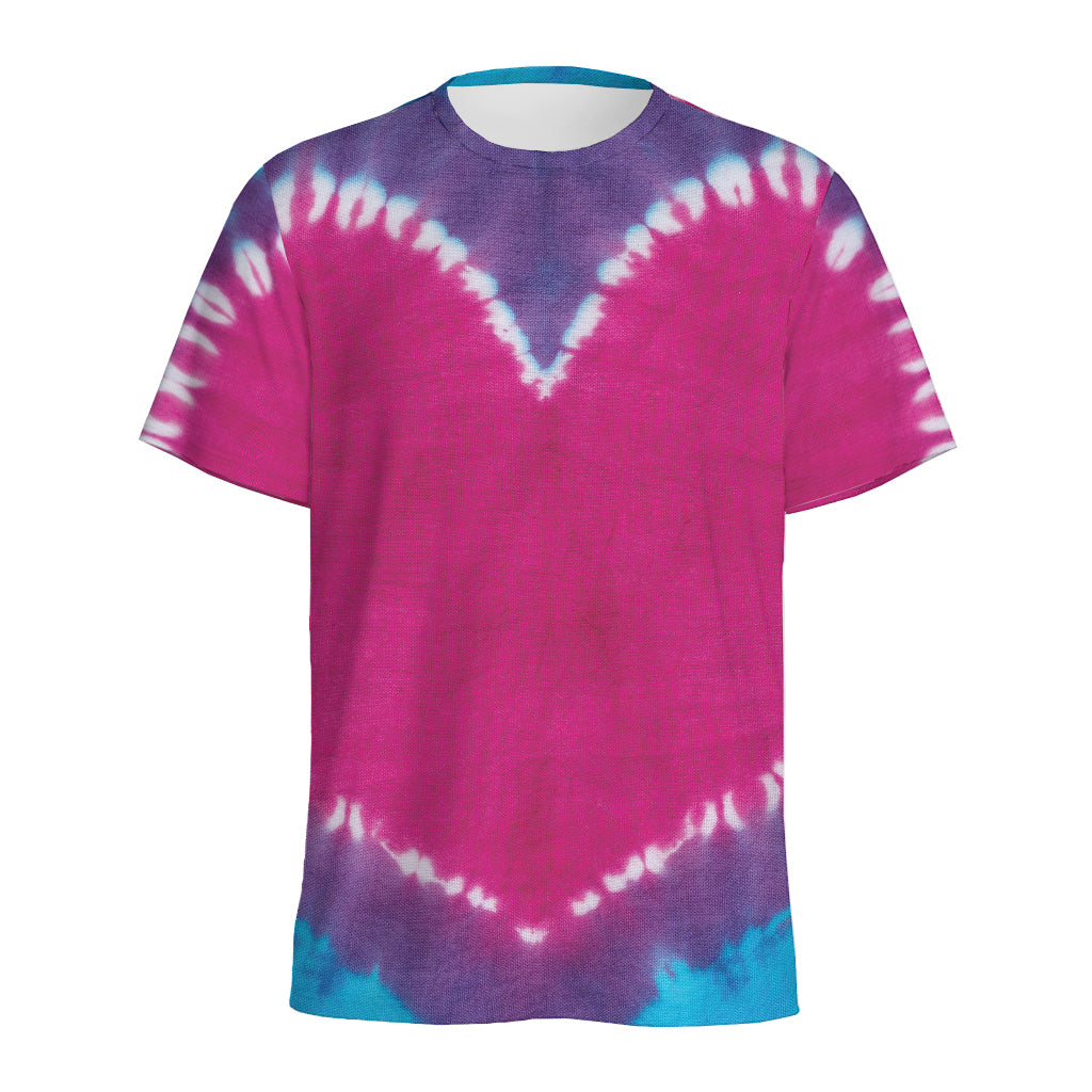 Colorful Heart Tie Dye Print Men's Sports T-Shirt