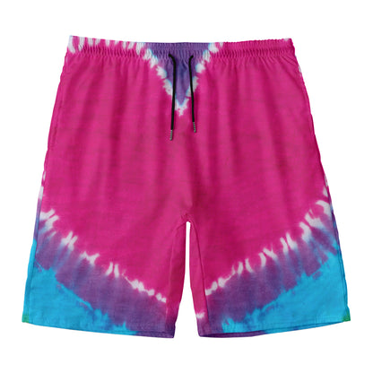 Colorful Heart Tie Dye Print Men's Swim Trunks