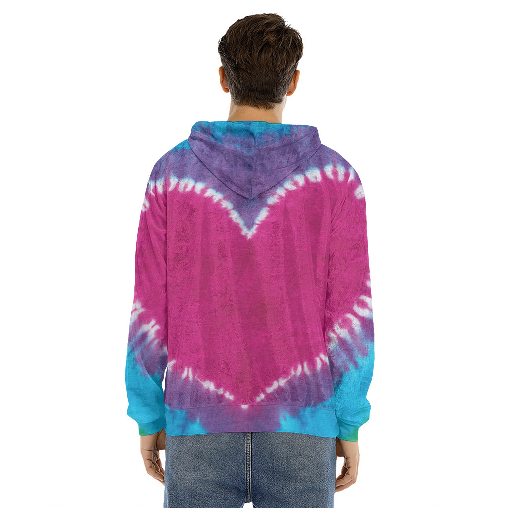 Colorful Heart Tie Dye Print Men's Velvet Pullover Hoodie