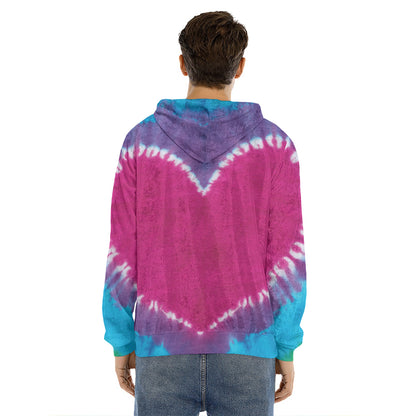 Colorful Heart Tie Dye Print Men's Velvet Pullover Hoodie