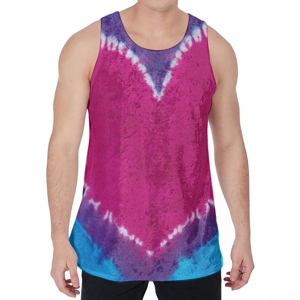 Colorful Heart Tie Dye Print Men's Velvet Tank Top