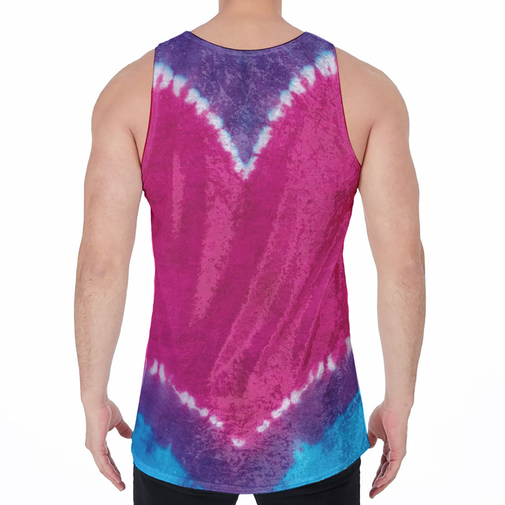 Colorful Heart Tie Dye Print Men's Velvet Tank Top