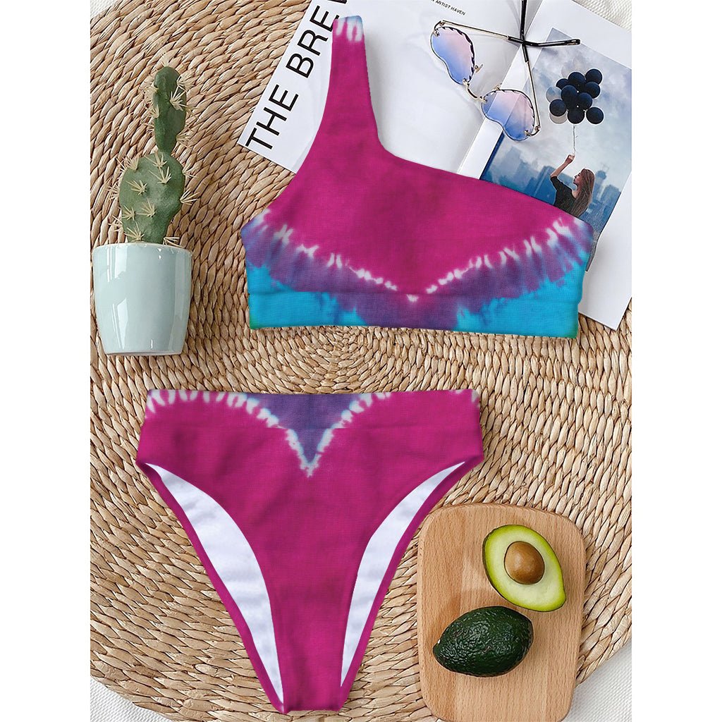 Colorful Heart Tie Dye Print One Shoulder Bikini Top