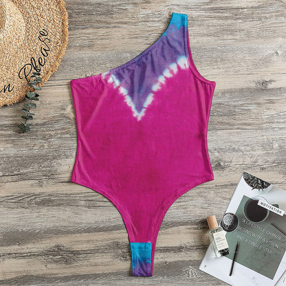 Colorful Heart Tie Dye Print One Shoulder Bodysuit