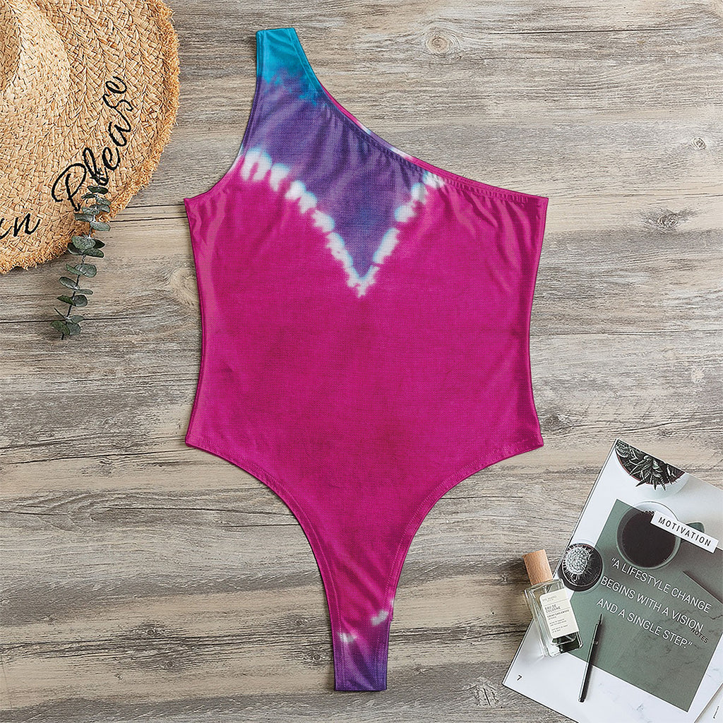 Colorful Heart Tie Dye Print One Shoulder Bodysuit