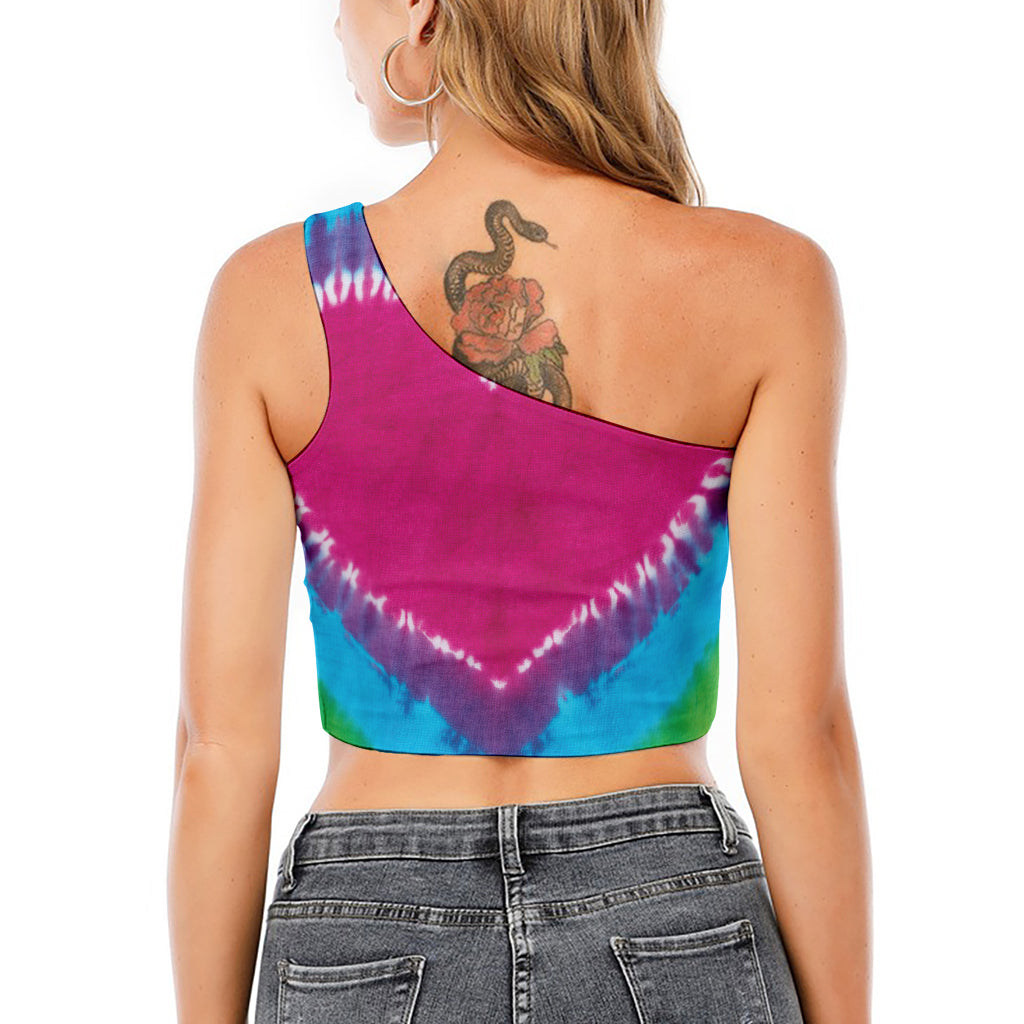 Colorful Heart Tie Dye Print One Shoulder Crop Top