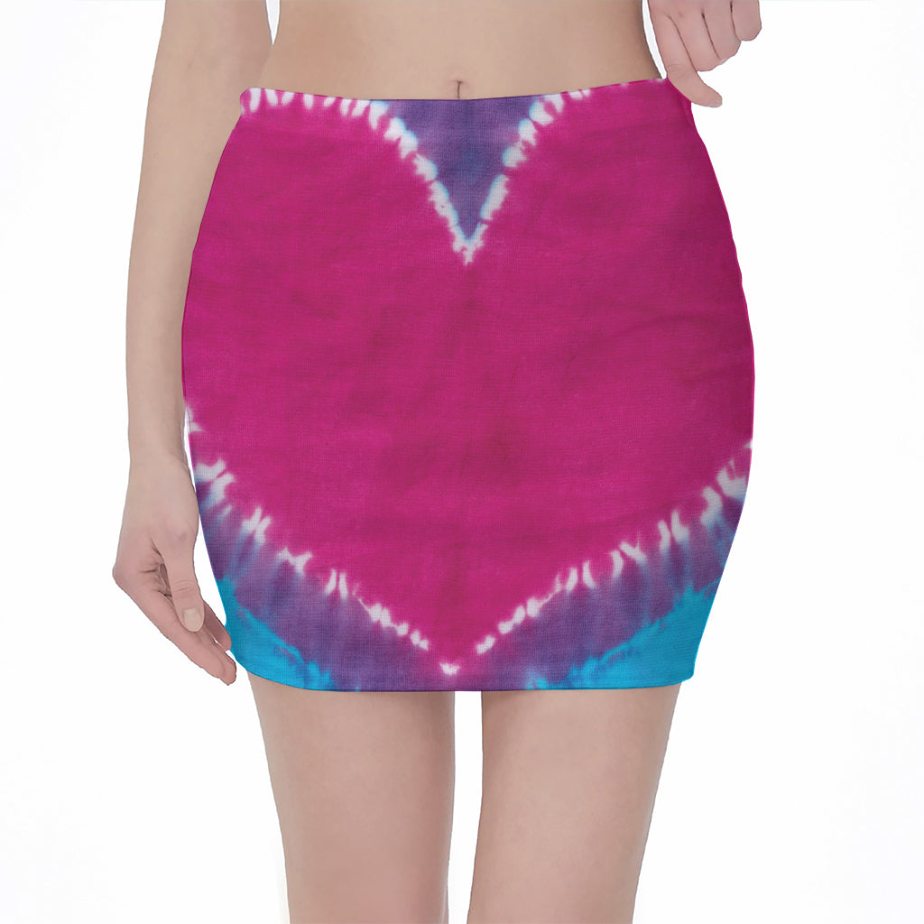 Colorful Heart Tie Dye Print Pencil Mini Skirt