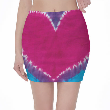 Colorful Heart Tie Dye Print Pencil Mini Skirt