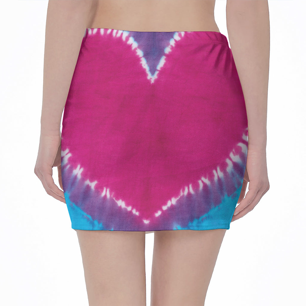 Colorful Heart Tie Dye Print Pencil Mini Skirt
