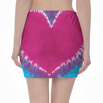 Colorful Heart Tie Dye Print Pencil Mini Skirt