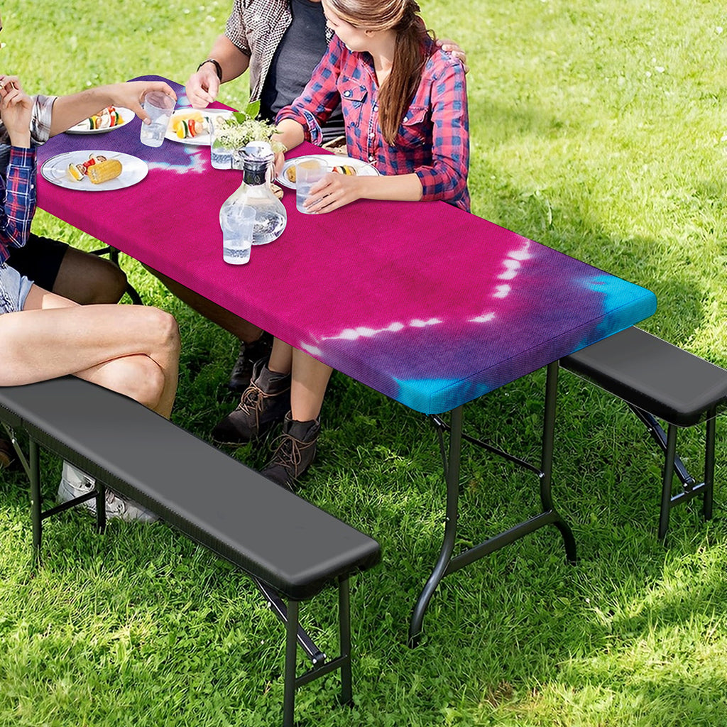 Colorful Heart Tie Dye Print Picnic Table Cover