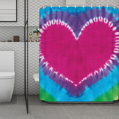 Colorful Heart Tie Dye Print Polyester Shower Curtain