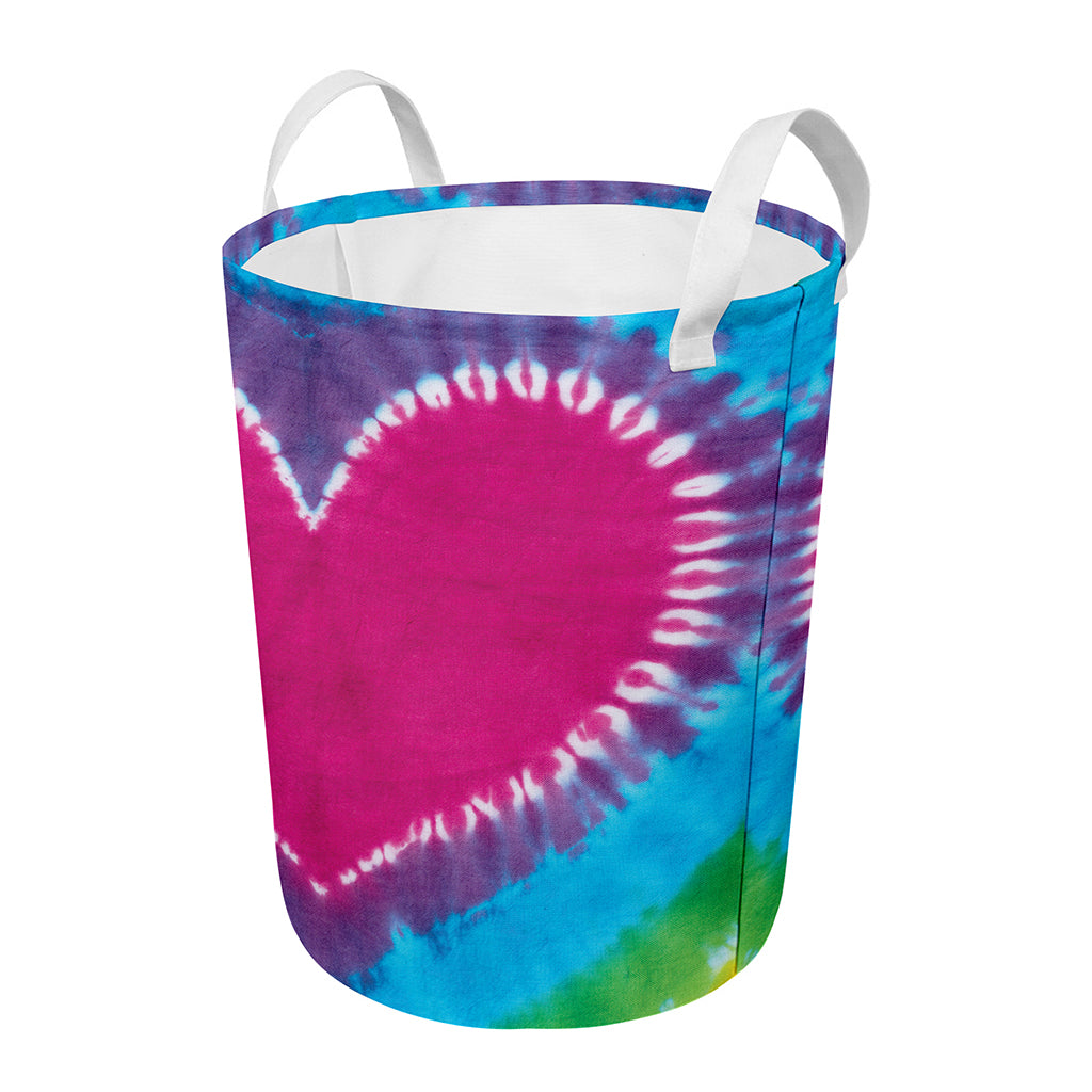 Colorful Heart Tie Dye Print Round Laundry Basket