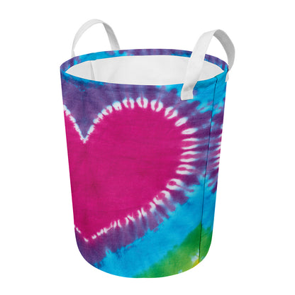 Colorful Heart Tie Dye Print Round Laundry Basket