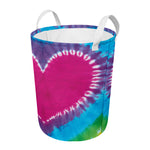 Colorful Heart Tie Dye Print Round Laundry Basket