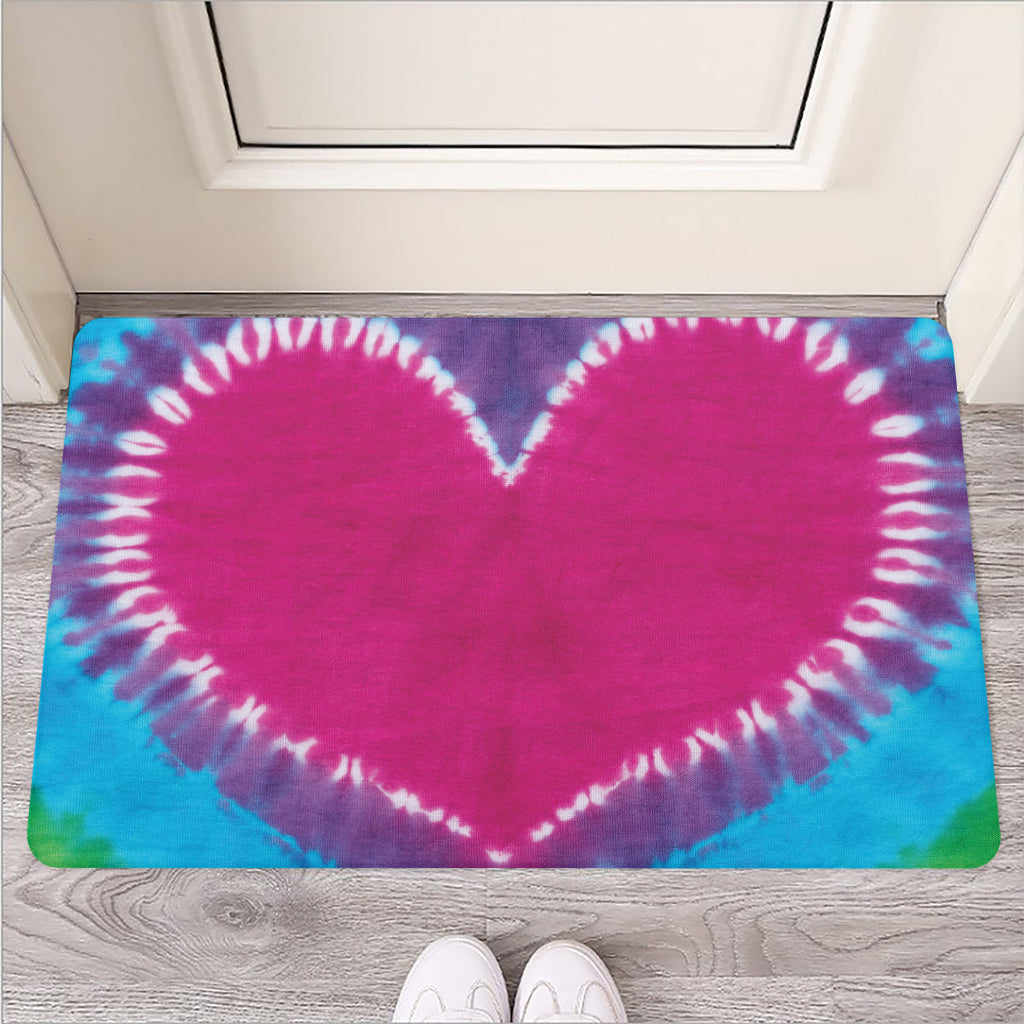 Colorful Heart Tie Dye Print Rubber Doormat
