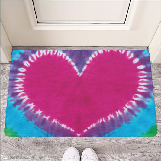 Colorful Heart Tie Dye Print Rubber Doormat