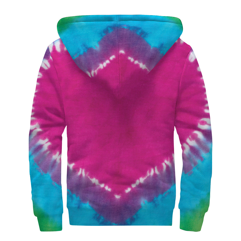 Colorful Heart Tie Dye Print Sherpa Lined Zip Up Hoodie