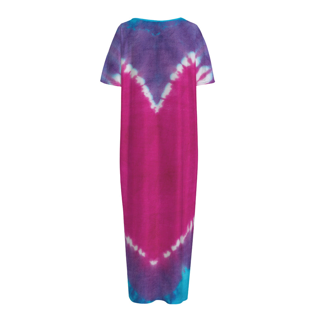 Colorful Heart Tie Dye Print Short Sleeve Long Nightdress