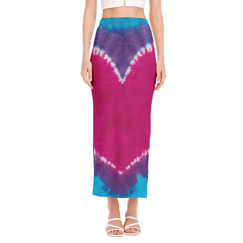 Colorful Heart Tie Dye Print Side Slit Maxi Skirt