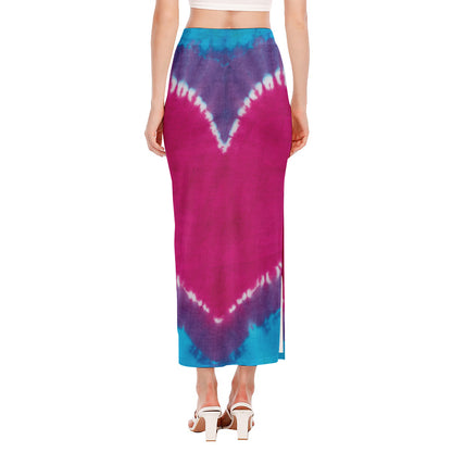 Colorful Heart Tie Dye Print Side Slit Maxi Skirt