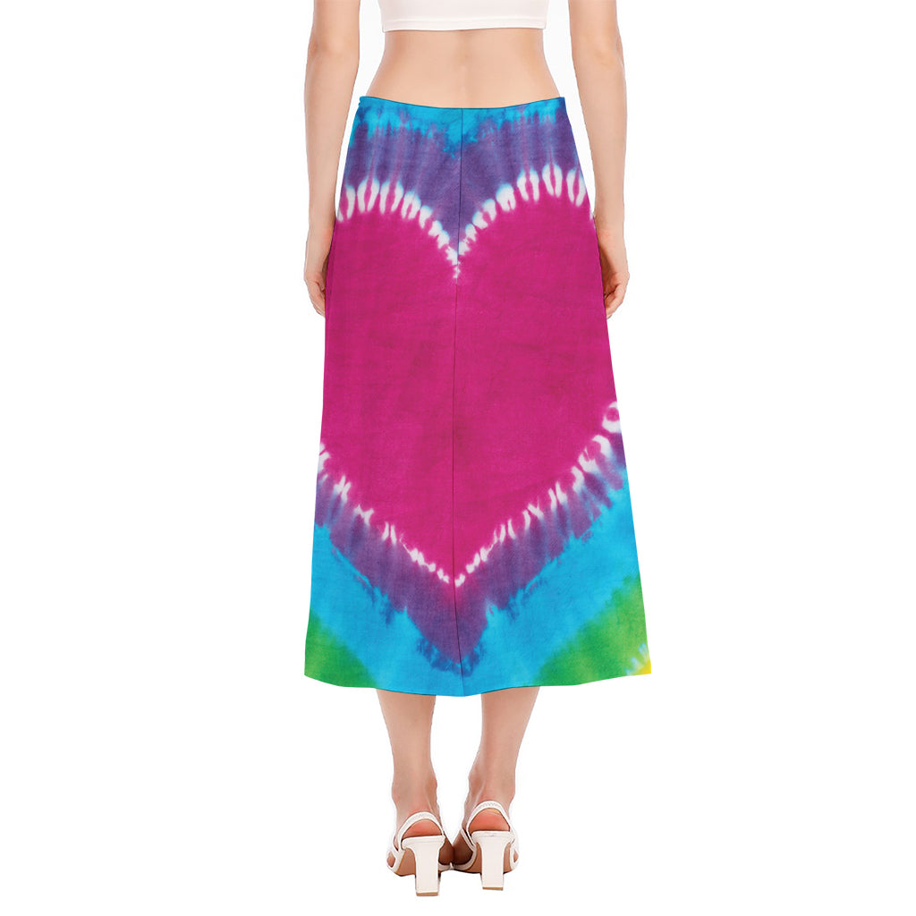 Colorful Heart Tie Dye Print Side Slit Midi Skirt