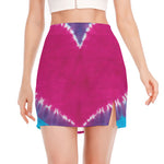 Colorful Heart Tie Dye Print Side Slit Mini Skirt