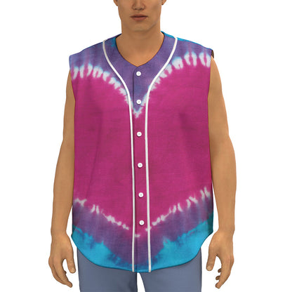 Colorful Heart Tie Dye Print Sleeveless Baseball Jersey