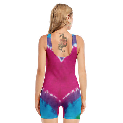 Colorful Heart Tie Dye Print Sleeveless One Piece Swimsuit