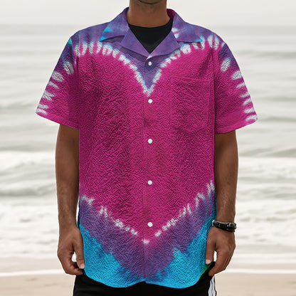 Colorful Heart Tie Dye Print Textured Short Sleeve Shirt