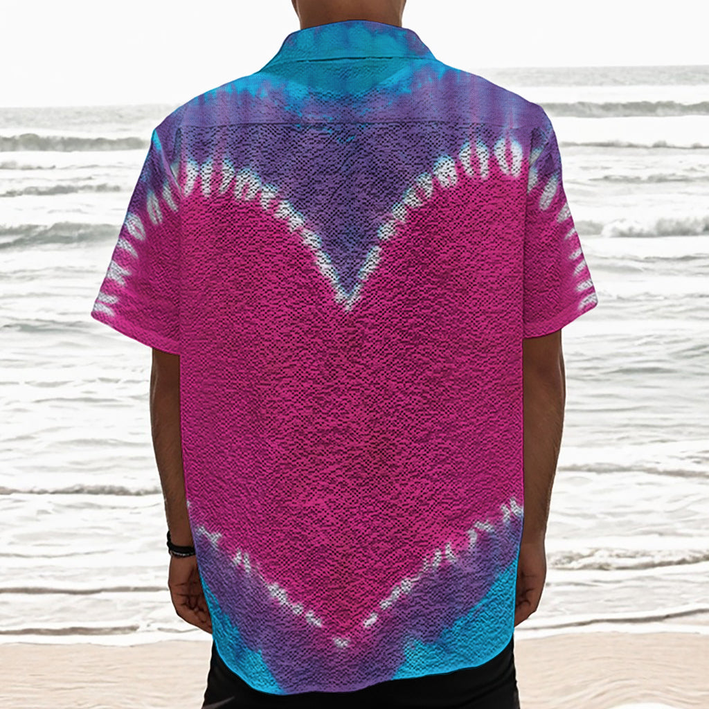 Colorful Heart Tie Dye Print Textured Short Sleeve Shirt