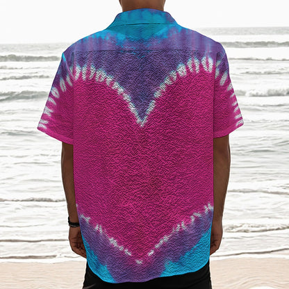 Colorful Heart Tie Dye Print Textured Short Sleeve Shirt