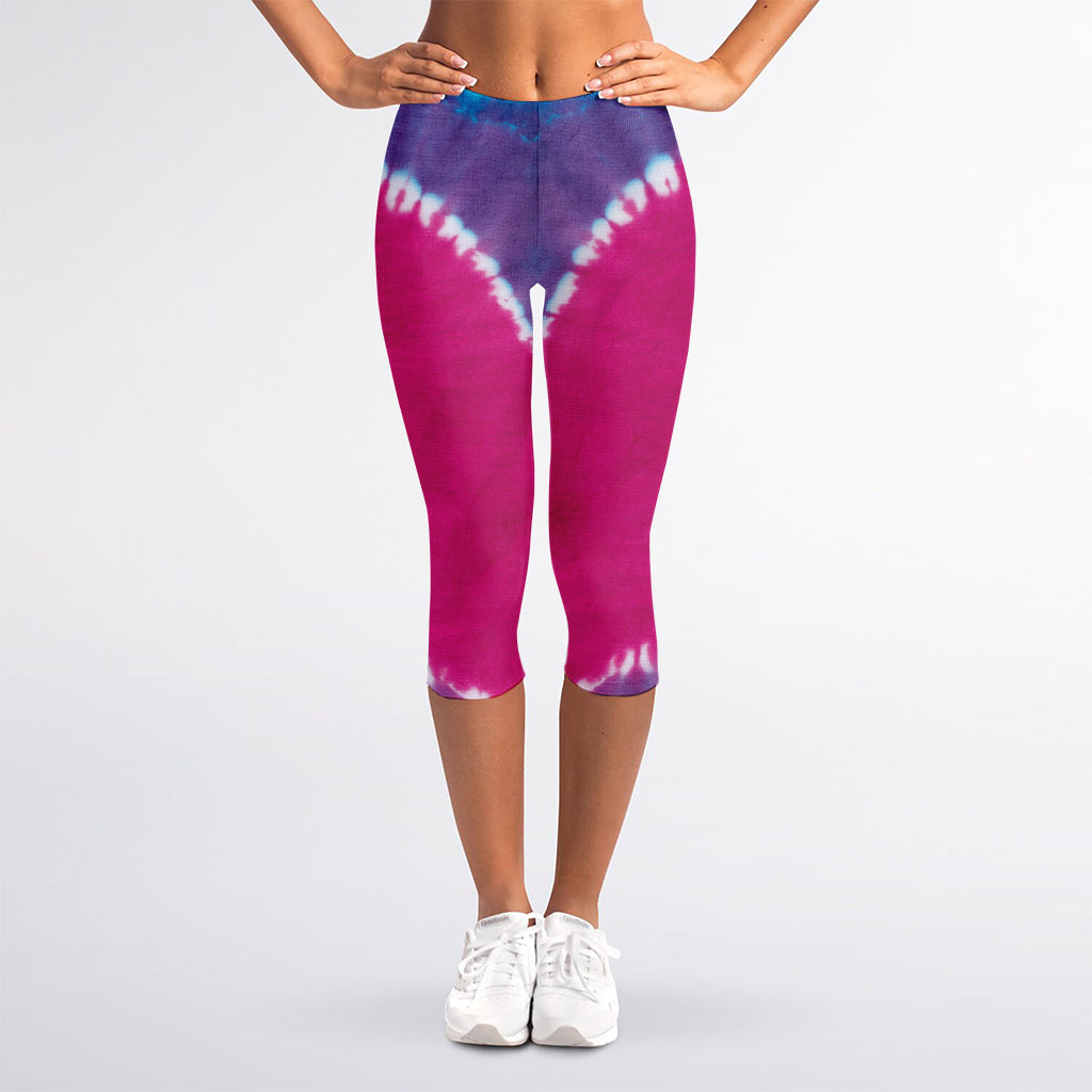 Colorful Heart Tie Dye Print Women's Capri Leggings