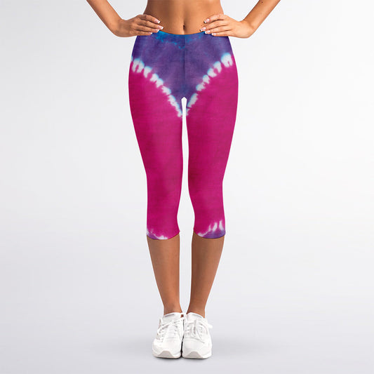 Colorful Heart Tie Dye Print Women's Capri Leggings