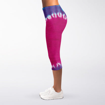 Colorful Heart Tie Dye Print Women's Capri Leggings