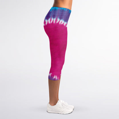Colorful Heart Tie Dye Print Women's Capri Leggings