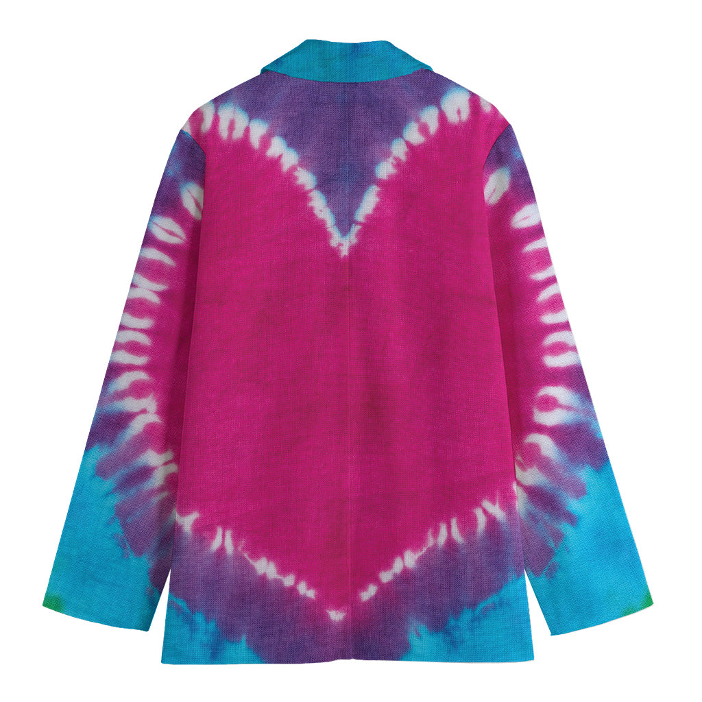 Colorful Heart Tie Dye Print Women's Cotton Blazer