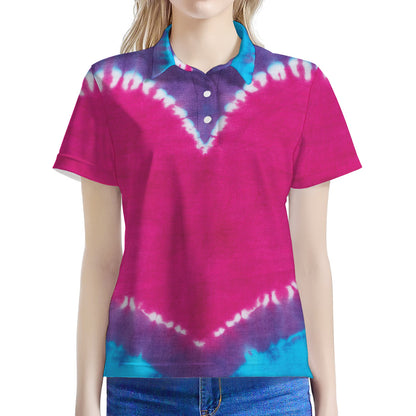 Colorful Heart Tie Dye Print Women's Polo Shirt