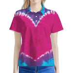 Colorful Heart Tie Dye Print Women's Polo Shirt