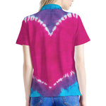 Colorful Heart Tie Dye Print Women's Polo Shirt