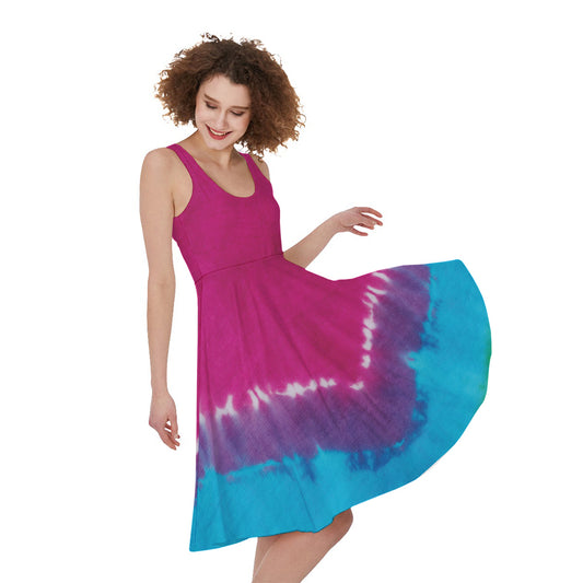 Colorful Heart Tie Dye Print Women's Sleeveless Dress