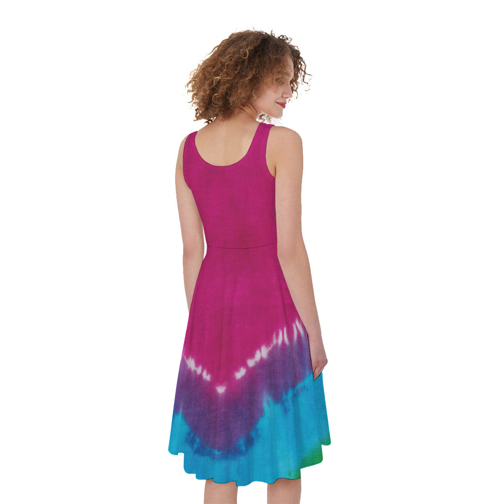 Colorful Heart Tie Dye Print Women's Sleeveless Dress